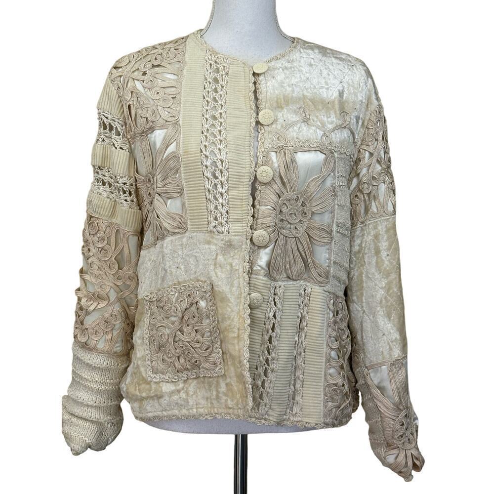 Cream Multi Media Patchwork Jacket, Medium, Paste… - image 1